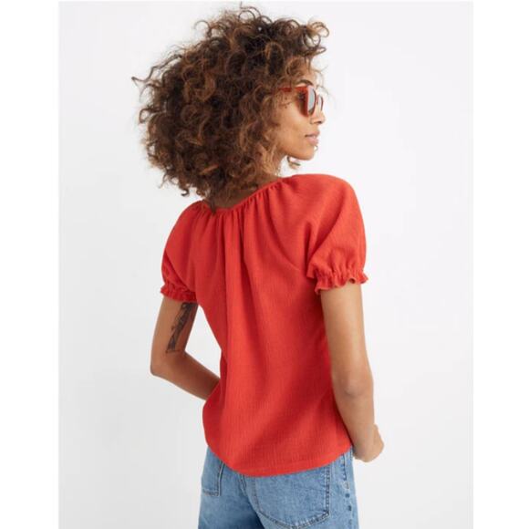 Madewell Texture & Thread Red Peasant Top in Red Size XL - Picture 2 of 6